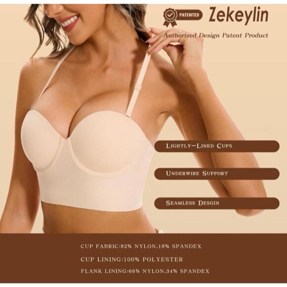 Low Back Bra Women 3XL Seamless Invisible Backless Multiway Halter Demi Bra NEW - Picture 6 of 8